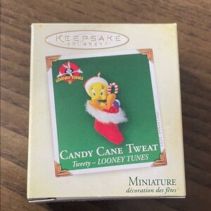 Looney Tunes Tweety Candy Cane Ornament HALLMARK Miniature Collection